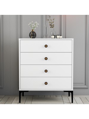 Variant Mobilya 4 Çekmeceli Modern Tasarımlı Beyaz Şifonyer 76 cm Genişlik 91 cm Yükseklik
