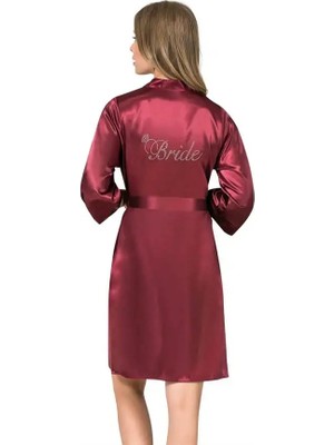 Ang Butik Bordo Kısa Saten Bride Sabahlık