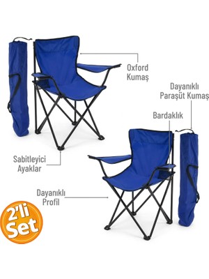 Trend Maison Rejisör Koltuğu Katlanır Kamp Plaj Piknik Sandalyesi Lacivert 2 Adet