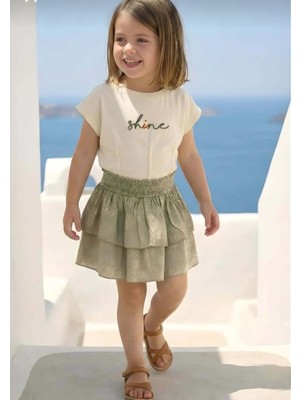Ay Kids Kız Çocuk Yeşil  Nakışlı T-Shirt ve Etek Takım 81518-Y