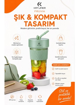 Eco Lounge Şarjlı Taşınabilir Meyve Sıkacağı Pipetli Hazneli Pratik Smoothie Blender Bardağı