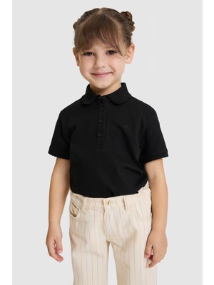 U.S. Polo Assn. Kız Çocuk Polo Yaka Siyah Basic Tişört 50328218-VR046
