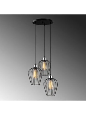 Canarino LED Modern Tel 3'lü Tepsi Sarkıt Siyah Aydınlatma Yatak Odası E27 Uyumlu, SIYAH-6706