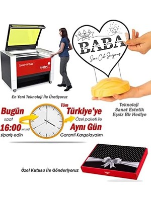 Canarino Kalp Şeklinde Babalar Günü Hediyesi, Babaya Hediye, Kişiye Özel Babaya Hediye Isim Yazılı LED Lamba