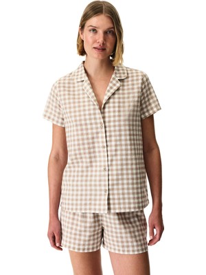 Penti Latte Beige Gingham Gömlek Şortlu Pijama Takımı