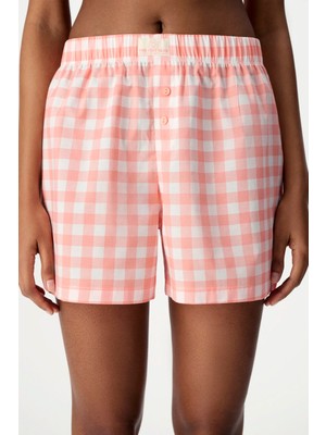 Penti Pembe Rahat Club Gingham Pötikare Desenli Şort Pijama Altı