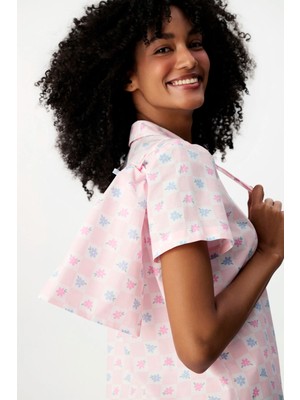 Penti Kırık Beyaz Travel Flowers Pamuklu Gömlek Şortlu Pijama Takımı