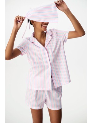 Penti Renkli Travel Çizgili Pamuklu Gömlek Şortlu Pijama Takımı