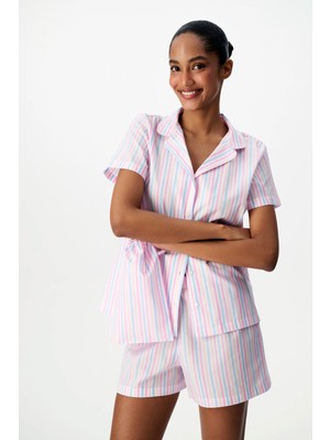 Penti Travel Çizgili Kısa Kollu Gömlek Şort Pijama Takımı