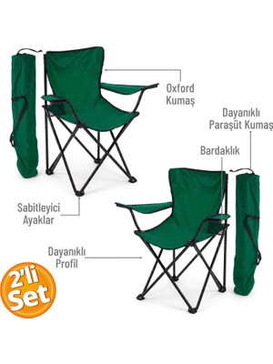 Trend Maison Rejisör Koltuğu Katlanır Kamp Plaj Piknik Sandalyesi Yeşil 2 Adet
