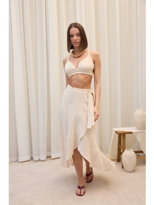 Bohemai Adelina Koyu Bej Müslin Crop-Etek Takım