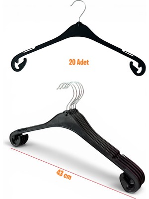 Ezmk Ev Gereçleri Bluz Askısı, Elbise Askısı, Tişört Askısı, Tunik Askısı, Gömlek Askısı, Siyah Renk, 43 Cm, 20 Adet