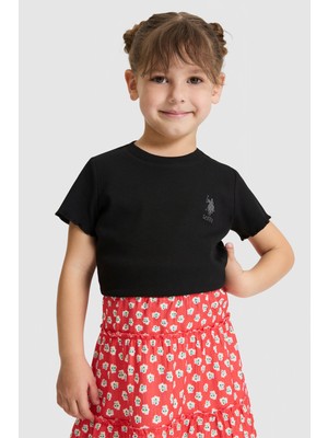 U.S. Polo Assn. Kız Çocuk Bisiklet Yaka Siyah Basic Tişört 50325610-VR046