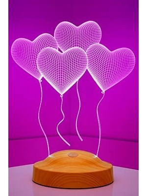 Canarino Sevgiliye Romantik Hediye, 3D Klasik Kalpler 3 Boyutlu LED Lamba, Çok Şık Renkli Gece Lambası, Ev Dekoru