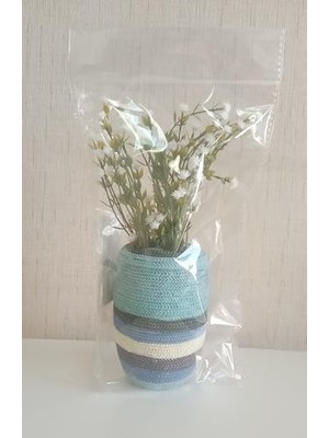 Canarino 2 Adet Dahil,vazoda Çiçek,beyaz Yapay Çiçek, Dekoratif Mavi Örgü Poliresin 7X7X16CM