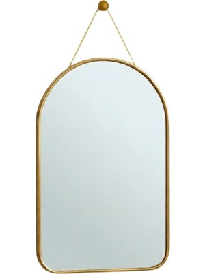 Canarino Dekoratif Duvar Aynası, 23X40 Cm, Ince Goldmetal Çerçeve, Kemer Tasarım, Sarı Askı Ipli, Modern Stil, Antre ve Banyo Için