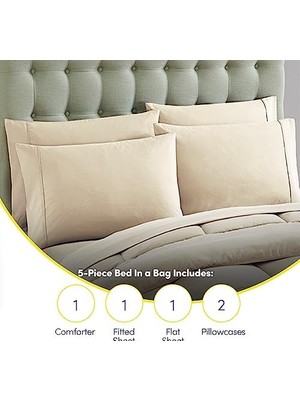 Canarino 7 Parça Yorgan Seti Çanta Düz Renk Tüm Sezon Yumuşak Aşağı Alternatif Battaniye ve Lüks Mikrofiber Yatak Çarşafları, Bej, Ikiz Xl