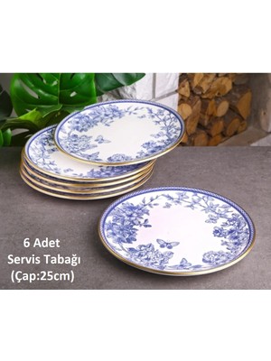 UltraMint Şık 6 Kişilik Seramik Servis Sunum Tabağı Seti, 25 cm
