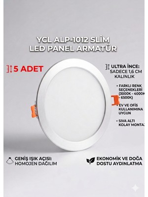 Ycl ALP-1012 12W Sıva Altı Yuvarlak LED Panel 6500K Beyaz Işık  5 adet