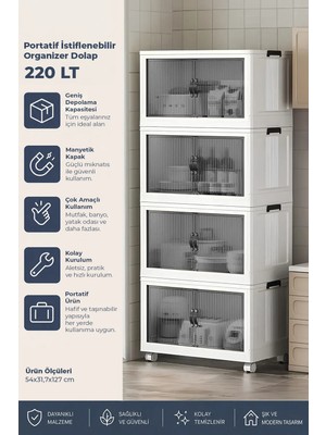 Kitchen Life Modern Tasarımlı 4'lü Portatif Tekerlekli Organizer Dolap Plastik Malzemeden Üretilmiştir