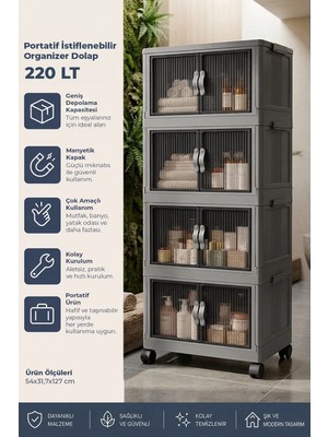 Kitchen Life 4'lü Portatif Tekerlekli Organizer Dolap Mutfak Banyo Saklama Kutusu Sepet Plastik