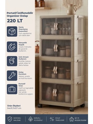 Kitchen Life 4'lü Portatif Istiflenebilir Tekerlekli Organizer Dolap  - Mutfak Banyo Rafı Saklama Kutusu Sepet