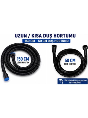 FAWER Faucet & Shower FAWER SİYAH  SPİRAL DUŞ HORTUM KISA VE UZUN 150CM - 50CM