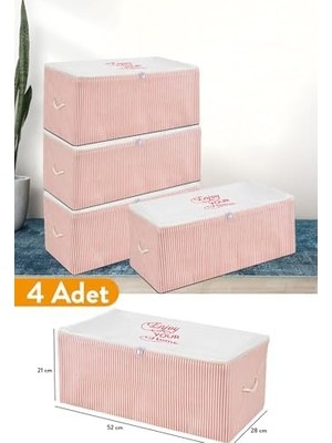 Canarino 4 Adet - Küçük Boy Baskı Detaylı Pembe Çizgili Hurç 52 x 28 x 21 cm