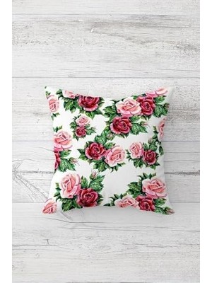 Canarino Pelangi Floral Desen Çift Tarafı Baskılı Gizli Fermuarlı Yastık Kılıfı Kırlent Koltuk Yastık Kılıfı, Somon-Fuşya-Beyaz 45 x 45