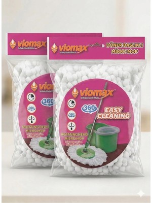 Canarino 2'li Mikro Mop Yedek Başlık Seti - 360 Derece Döner Başlıklı Mikrofiber Mop Bezi
