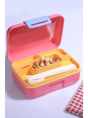 Canarino 2 Katlı Bento Öğle Yemeği Kutusu, 1.6 Litre, 3 Bölmeli, Bpa Içermeyen Pp Plastik, Çatal Bıçak Kaşık Hediyeli (Pembe)