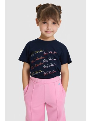 U.S. Polo Assn. Kız Çocuk Bisiklet Yaka Lacivert Tişört 50325690-VR033