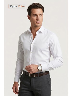 Eşiler Triko Erkek Mikrosaten Klasik Uzun Kollu Slim Fit Gömlek