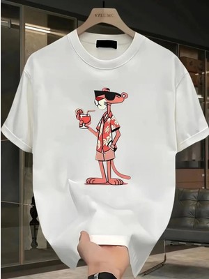 Marsilyan- Baskılı Oversize Bisiklet Yaka T-Shirt - Beyaz