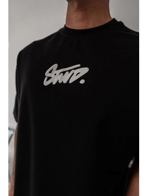 Marsilyan- Erkek Baskılı Oversize T-Shirt - Siyah