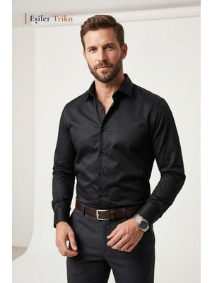 Eşiler Triko Erkek Mikrosaten Klasik Uzun Kollu Slim Fit Gömlek