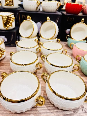UltraMint Beyaz Gold 6’lı Kase Seti, 16CM, 350ML, Şık ve Kullanışlı Modern Tasarım