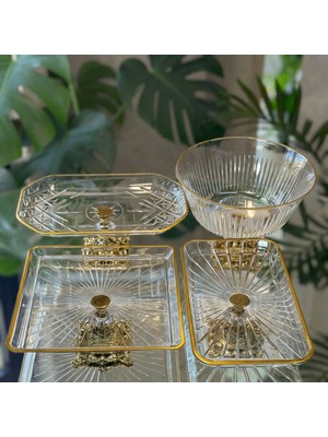 UltraMint Şık 4 Parça Gold Kristal Sunum ve Servis Seti, Zarif ve Kullanışlı Tasarım