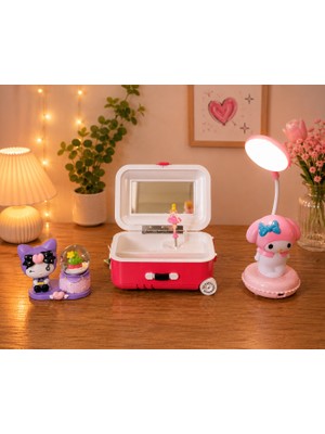 Ayder Online Satış Valiz Tasarımlı Balerinli Takı Kutusu ve Kuromi My Melody Masa Lamba Seti