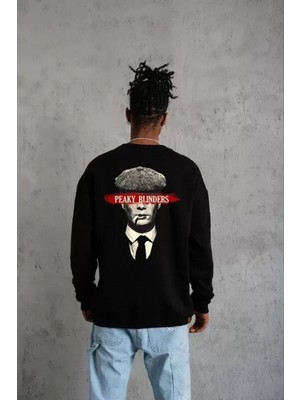 Marsilyan- Unisex Bisiklet Yaka Baskılı Oversize Sweatshirt - Siyah