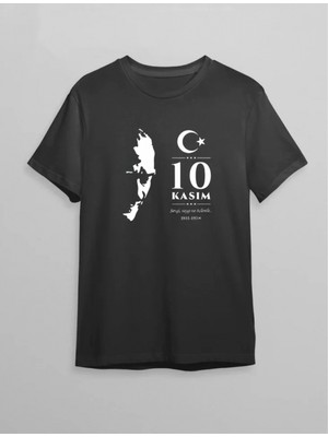 Marsilyan- 10 Kasım Atatürk Baskılı T-Shirt - Siyah