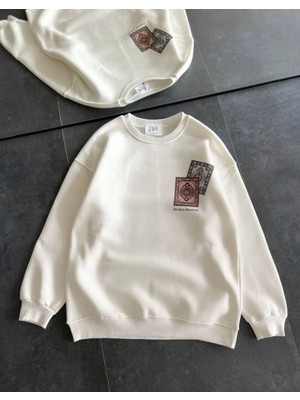 Marsilyan- Bisiklet Yaka Baskılı Sweatshirt - Beyaz