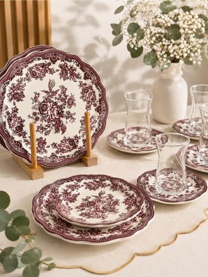 UltraMint 18 Parça Vintage Pembe Pasta ve Çay Takımı Seti, Şık ve Şirin Tasarım