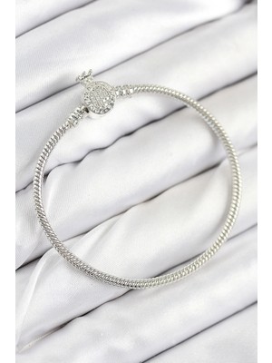 Nevamel® Pirinç Charm Zirkon Taşlı Taç Model Gümüş Renk Kadın Bileklik 5886
