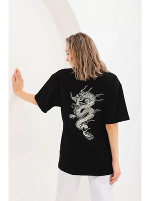 Marsilyan- Unisex Baskılı Oversize T-Shirt - Siyah