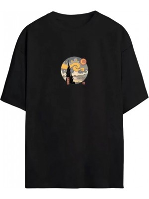 Marsilyan- Unisex Baskılı Oversize T-Shirt - Siyah