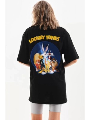 Marsilyan- Unisex Baskılı Oversize T-Shirt - Siyah
