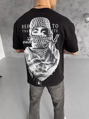 Marsilyan- Unisex Baskılı Oversize T-Shirt - Siyah
