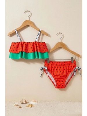 Karpuz Desenli Kız Çocuk Mayo-Bikini Takımı