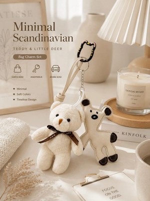 Marsilyan 2 Li Set Peluş Ayıcık & Mini Geyik Çanta Charmı – Çanta Aksesuarı - Kedili Kanca